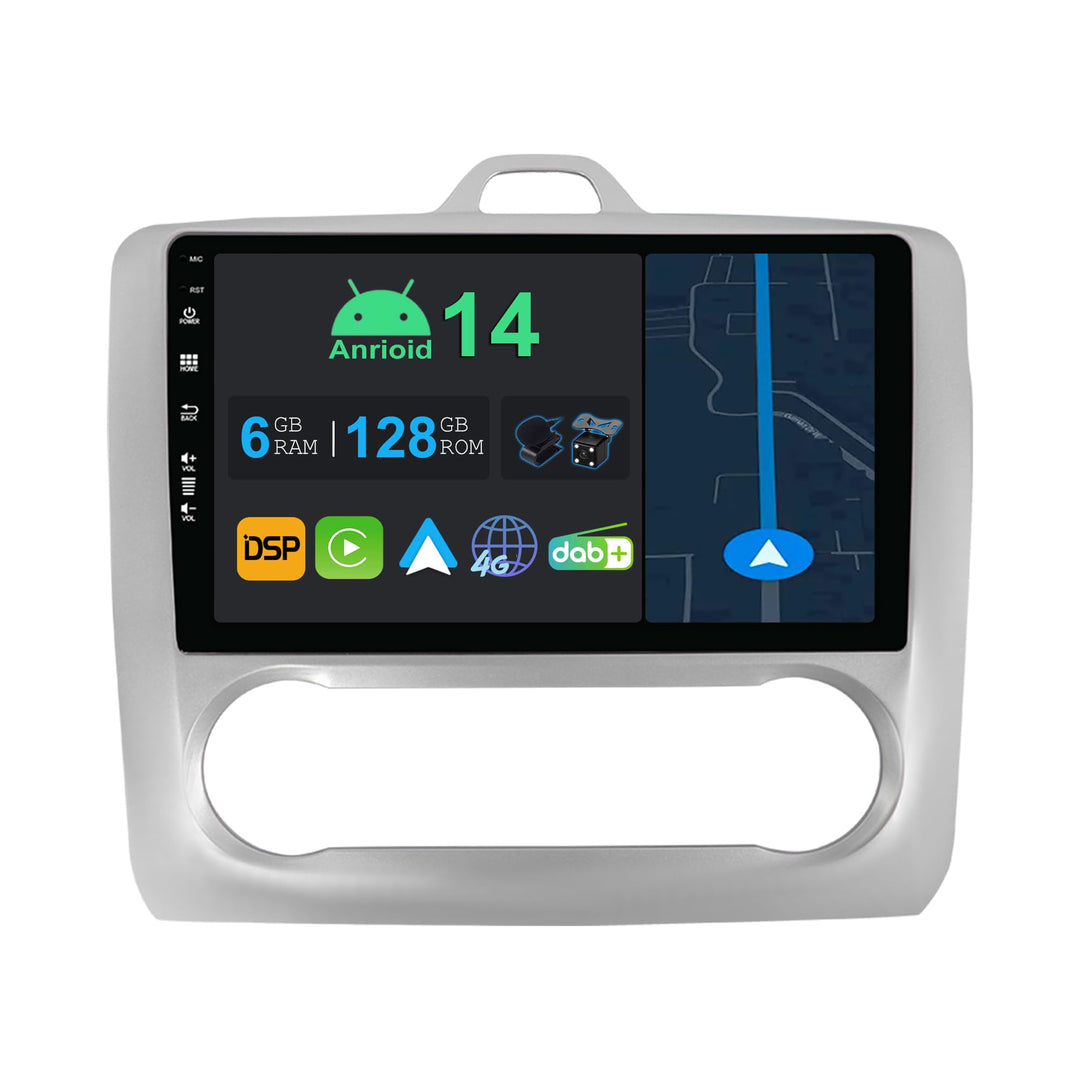 9 Zoll Android 14 Autoradio mit Navi Für Ford Focus 2004-2011 | Octa Core | 6GB 128GB | Eingebaut 4G