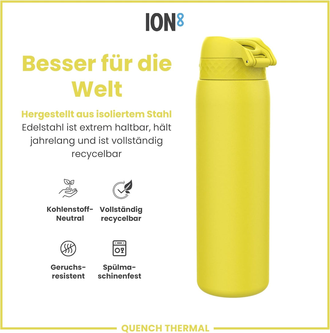 Ion8 Vakuumisolierte Edelstahl-Trinkflasche, 1 Liter, 920 ml, Auslaufsicher, Einhandöffnung, Sichere