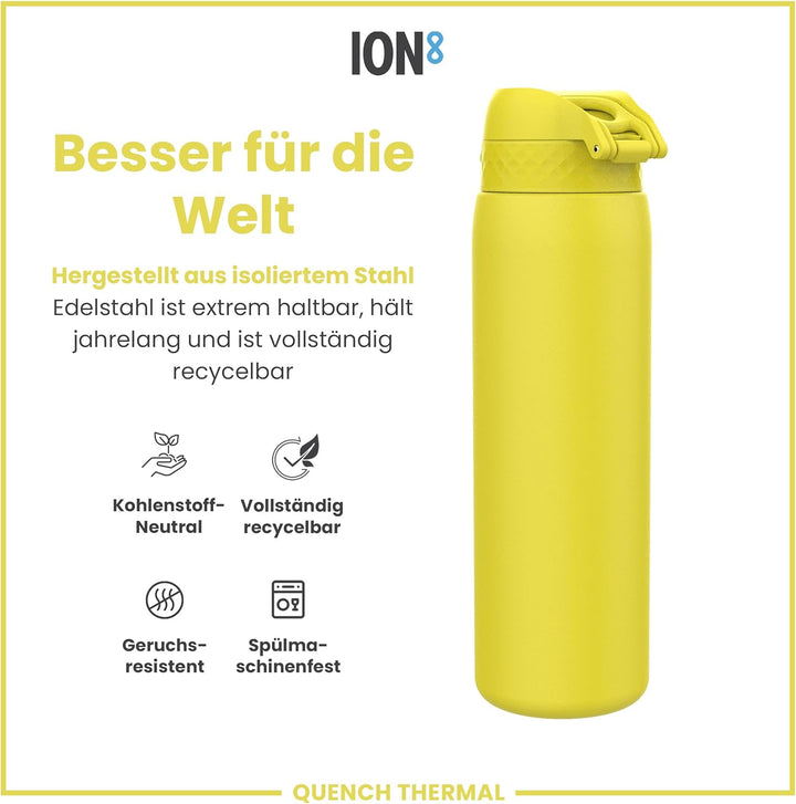 Ion8 Vakuumisolierte Edelstahl-Trinkflasche, 1 Liter, 920 ml, Auslaufsicher, Einhandöffnung, Sichere