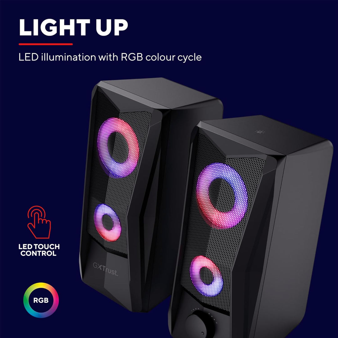 Trust Gaming GXT 606B Javv 2.0 PC Lautsprecher mit RGB LED Beleuchtung, 12W (6W RMS), USB-Betrieb, K