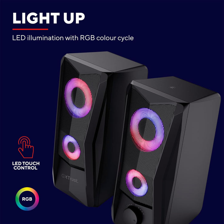 Trust Gaming GXT 606B Javv 2.0 PC Lautsprecher mit RGB LED Beleuchtung, 12W (6W RMS), USB-Betrieb, K