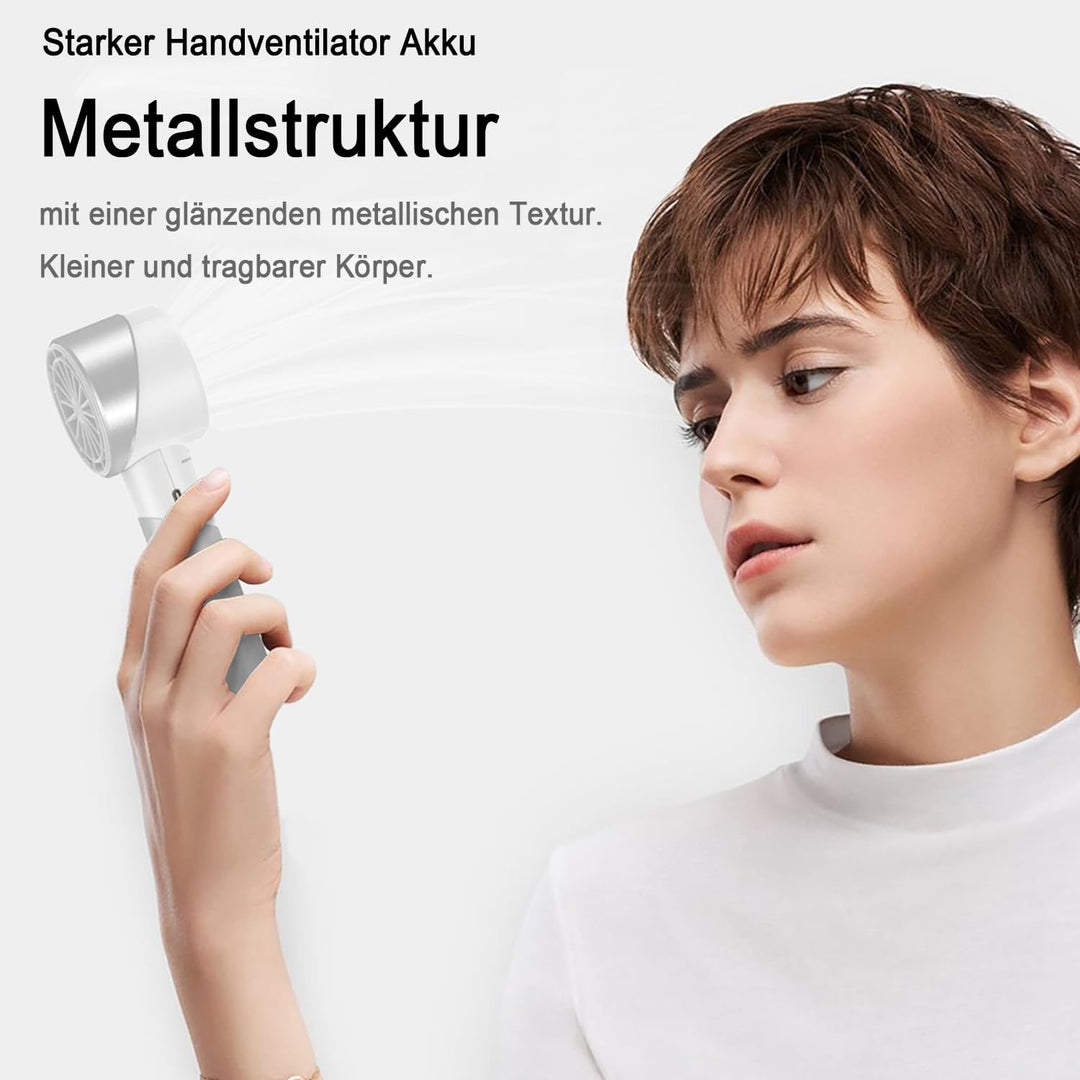 Handventilator Akku Aufladbar, Mini Stark Ventilator mit 7000 rpm Hohe Geschwindigkeit, Kleiner Meta