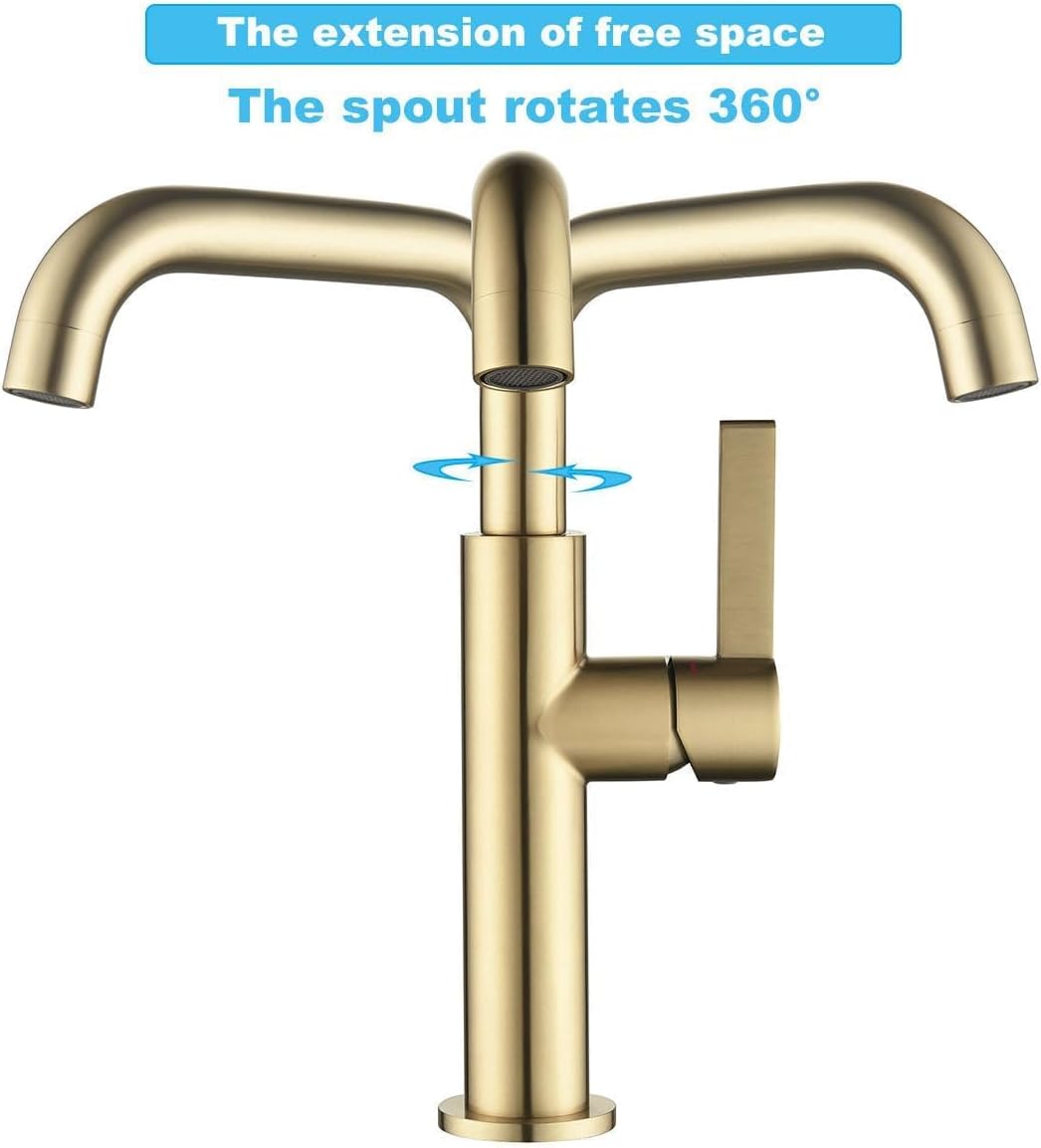 ONECE Wasserhahn Bad Hoch Gold, 360° Drehbar Waschtischarmatur, Einhebel Mischbatterie für Aufsatzwa