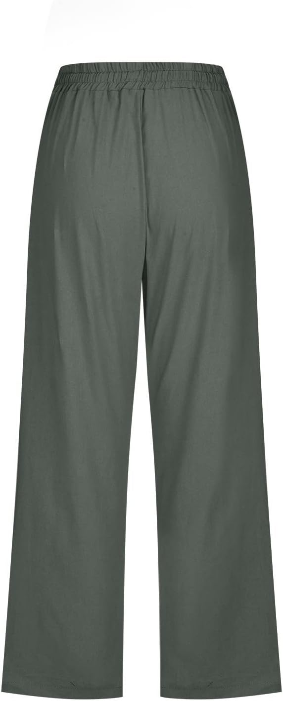 3/4 Hose Damen Sommer Musselin Hose Leinenhose Sommerhose Leicht Caprihose Stretch Straight Leg Frei