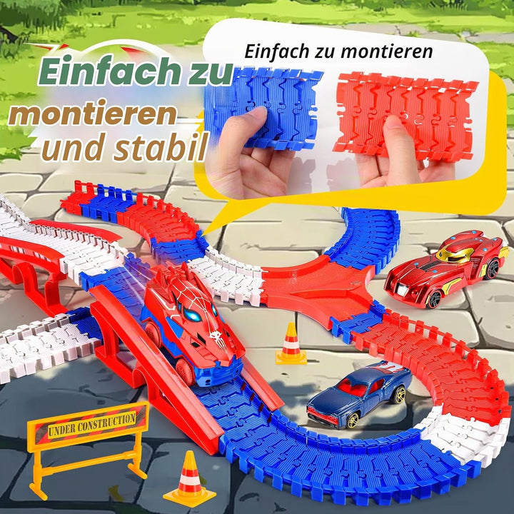 251 PCS Spider Spielzeug Rennbahn Auto, Spielzeug ab 3 4 5 6 Jahre Autorennbahn für Kinder Geschenk