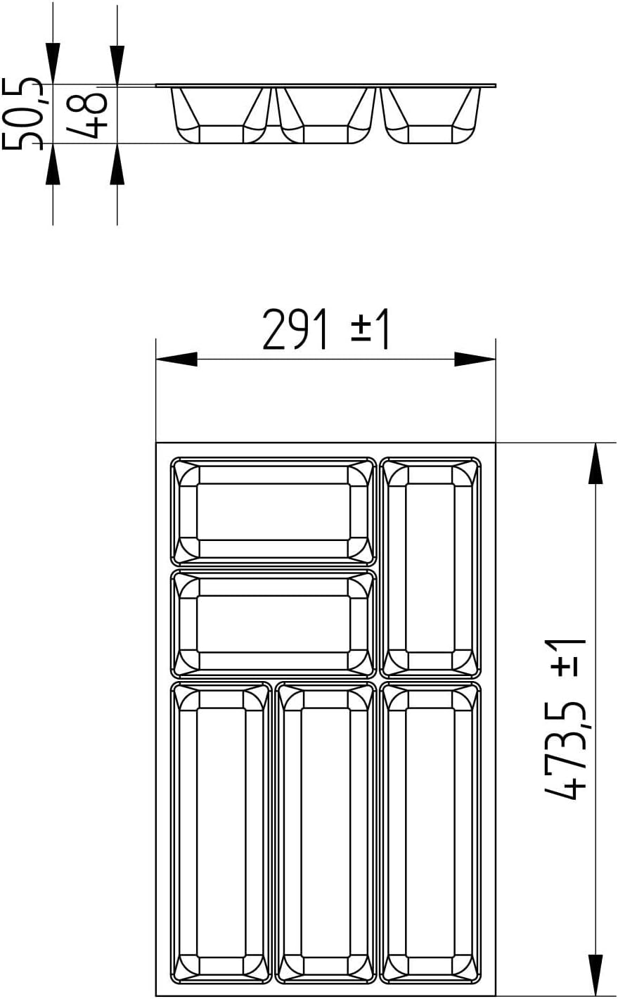 ORGA-BOX 3 Besteckeinsatz Tiefe: 473 x Breite: 291 mm anthrazit mit Canvas Struktur für 40er Schubla