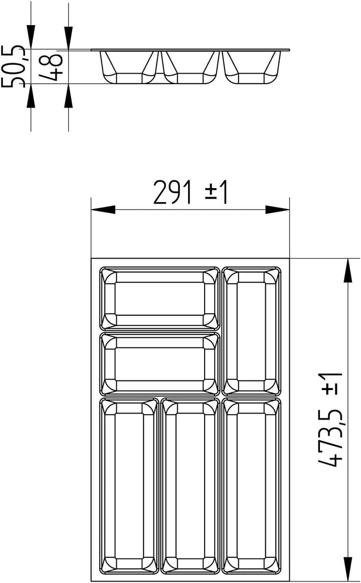 ORGA-BOX 3 Besteckeinsatz Tiefe: 473 x Breite: 291 mm anthrazit mit Canvas Struktur für 40er Schubla