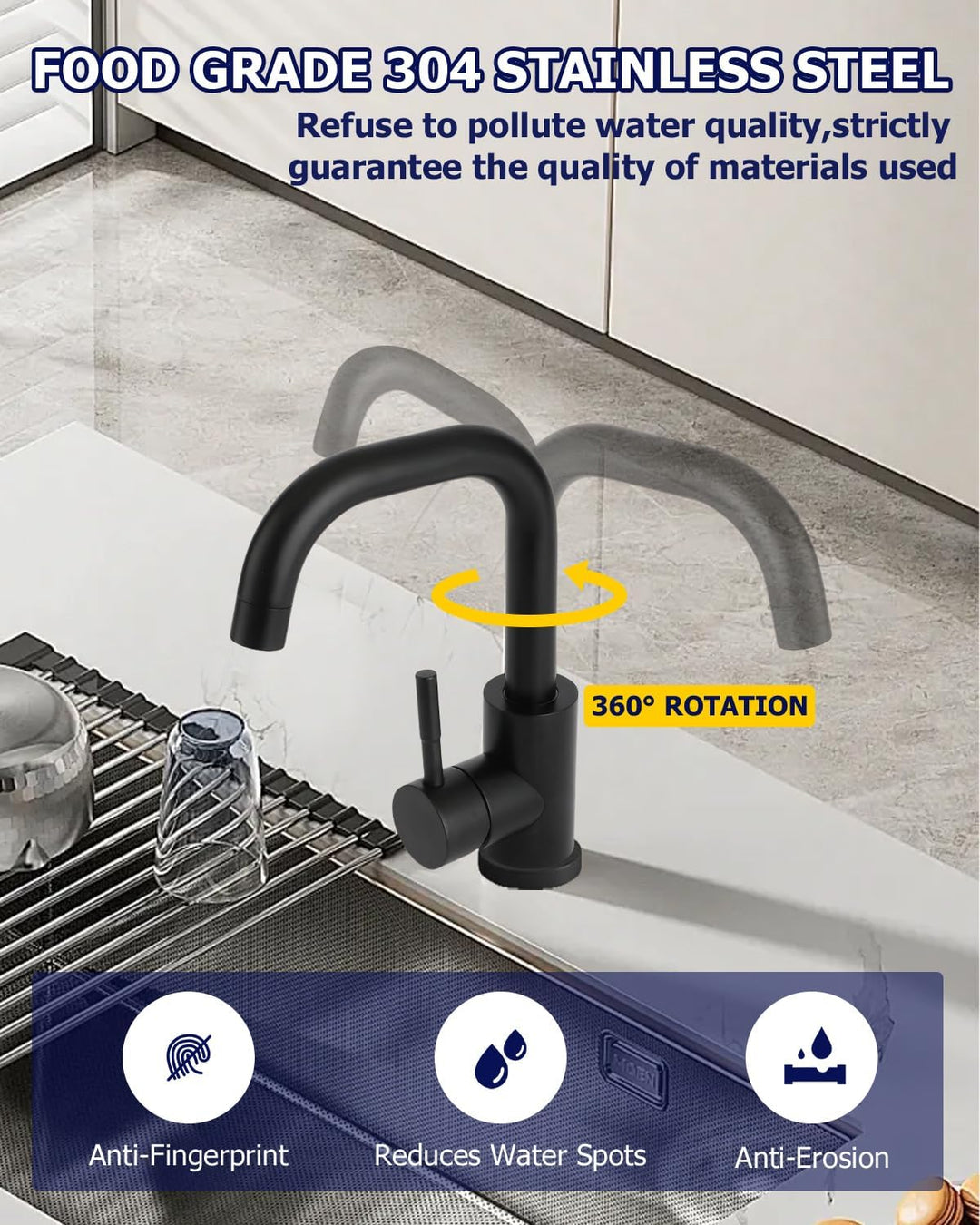 Wasserhahn Bad 360° Drehbar,Edelstahl Wasserhahn Badezimmer mit Warm/Kaltwasser Mischbatterie,Mischb