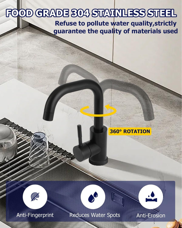 Wasserhahn Bad 360° Drehbar,Edelstahl Wasserhahn Badezimmer mit Warm/Kaltwasser Mischbatterie,Mischb