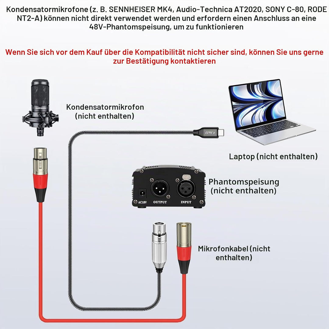 J&amp;D USB C zu XLR Mikrofon Audiokabel, Geflochtenes USB C zu XLR Buchse Mikrofonkabel für Audioaufnah