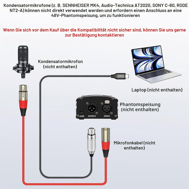 J&amp;D USB C zu XLR Mikrofon Audiokabel, Geflochtenes USB C zu XLR Buchse Mikrofonkabel für Audioaufnah