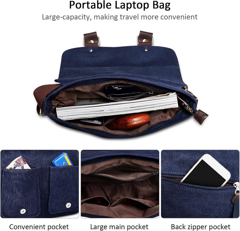 DORRISO Mode Umhängetasche Herren Schultertasche Leinwand Schultertaschen für 13.3 Zoll Laptop Kurie