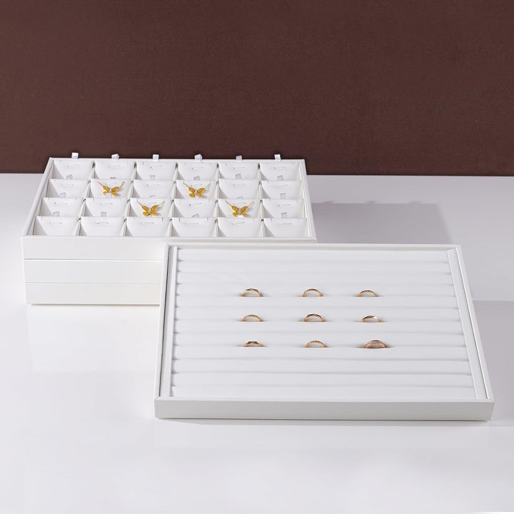 Oirlv Weiss PU Leder Schmucktabletts Flat Tabletts Ring Halskette Uhr Organizer Display Tabletts(35X
