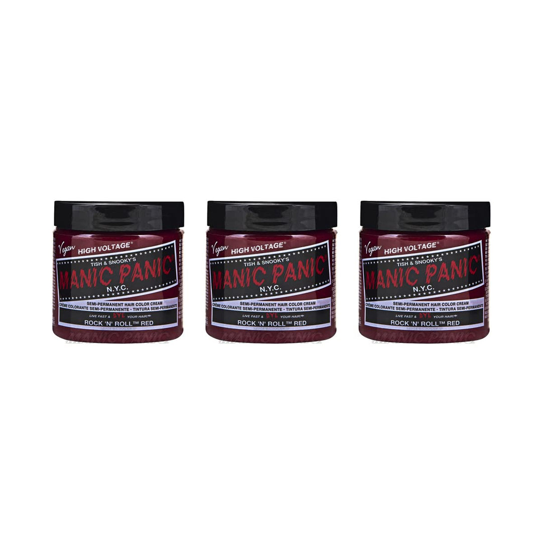 Manic Panic Rock'N'Roll Red Classic Creme, Vegan, Cruelty Free, Semi Permanent Hair Dye 3 x 118ml Ro