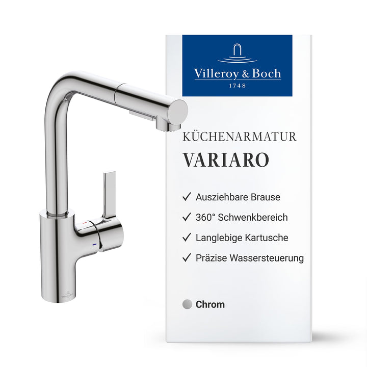 Villeroy &amp; Boch Variaro Küchenarmatur, Armatur Küche, 306 mm Auslaufhöhe, 360° schwenkbarer Auslauf,