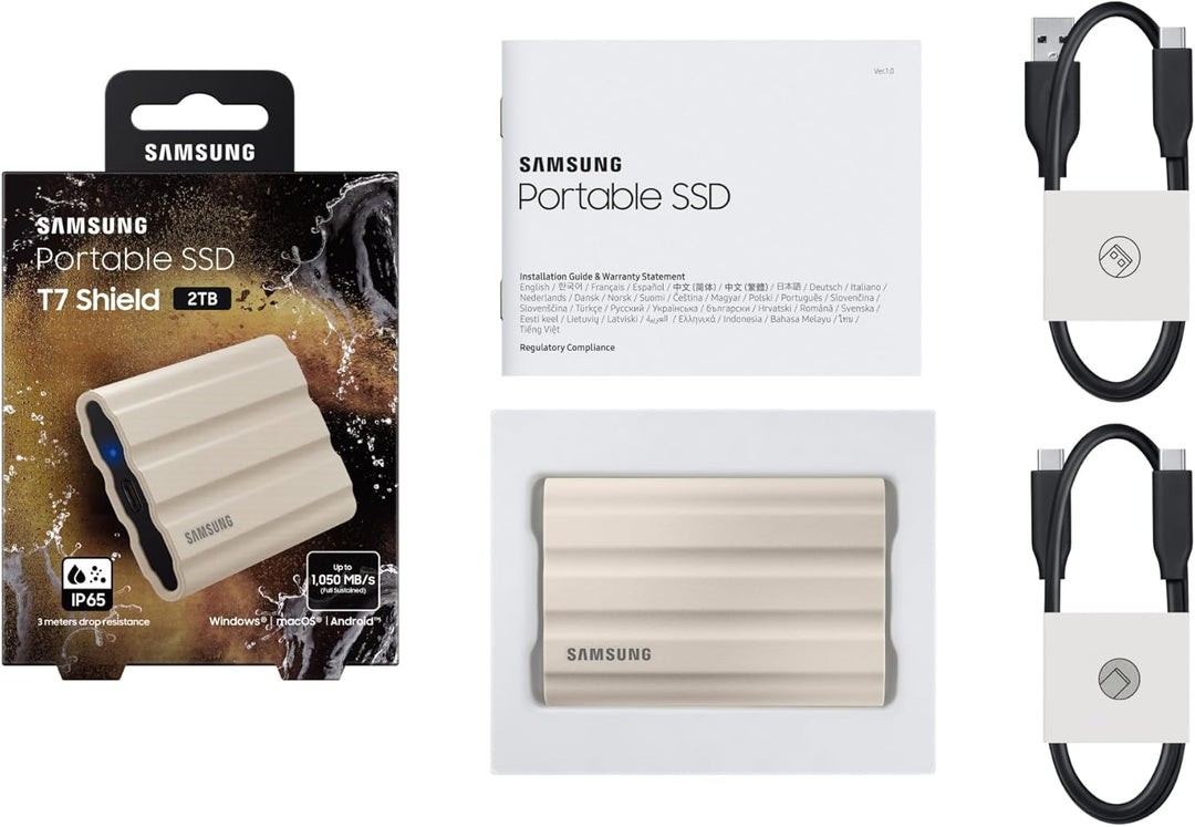 Samsung Portable SSD T7 Shield, 2 TB, USB 3.2 Gen.2, 1.050 MB/s Lesen, 1.000 MB/s Schreiben, Robuste