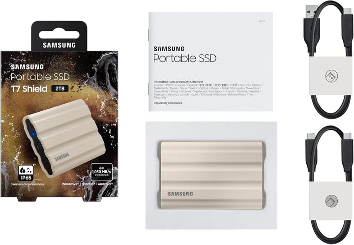 Samsung Portable SSD T7 Shield, 2 TB, USB 3.2 Gen.2, 1.050 MB/s Lesen, 1.000 MB/s Schreiben, Robuste