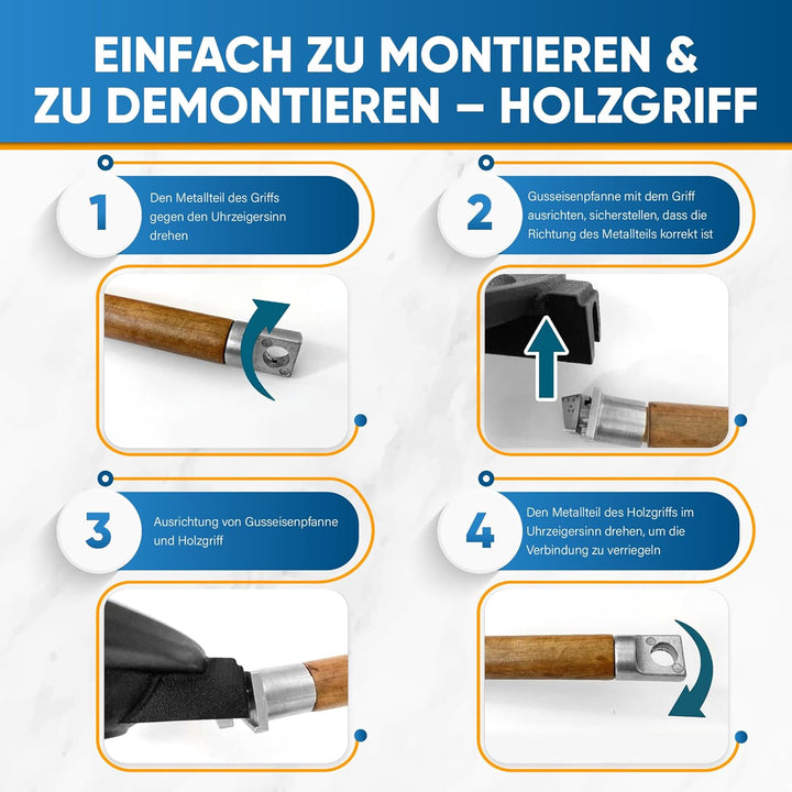 StarBlue 7-Loch-Aebleskiver-Pfanne aus Gusseisen, abnehmbarer Holzgriff, vorgebrannt, Aebleskiver-St