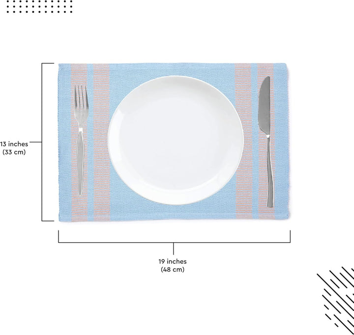 Encasa XO Platzsets Esstisch Set von 6 | Leiter blau | Fein gerippte Baumwoll-Tischunterlage | Gröss