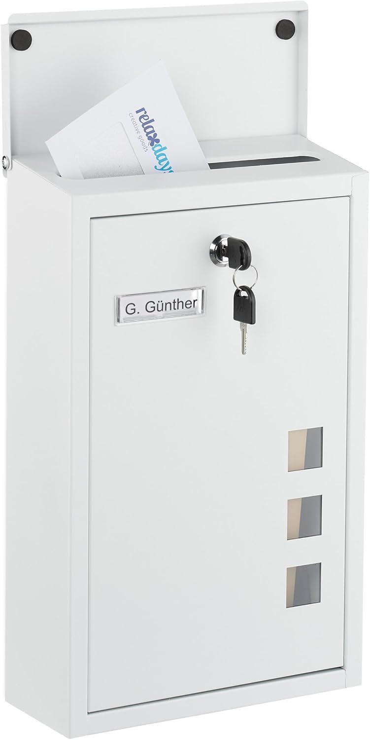 Relaxdays Briefkasten mit Sichtfenstern, HxBxT: 40 x 25 x 11,5 cm, Eisen, 4 Schlüssel, Postkasten Ho