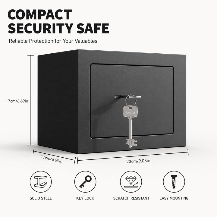 Safe Tresor, 23 x 17 x 17 cm, Mini Tresor mit Triple-Bit Schlüssel - Hohe Sicherheit Stahlkonstrukti