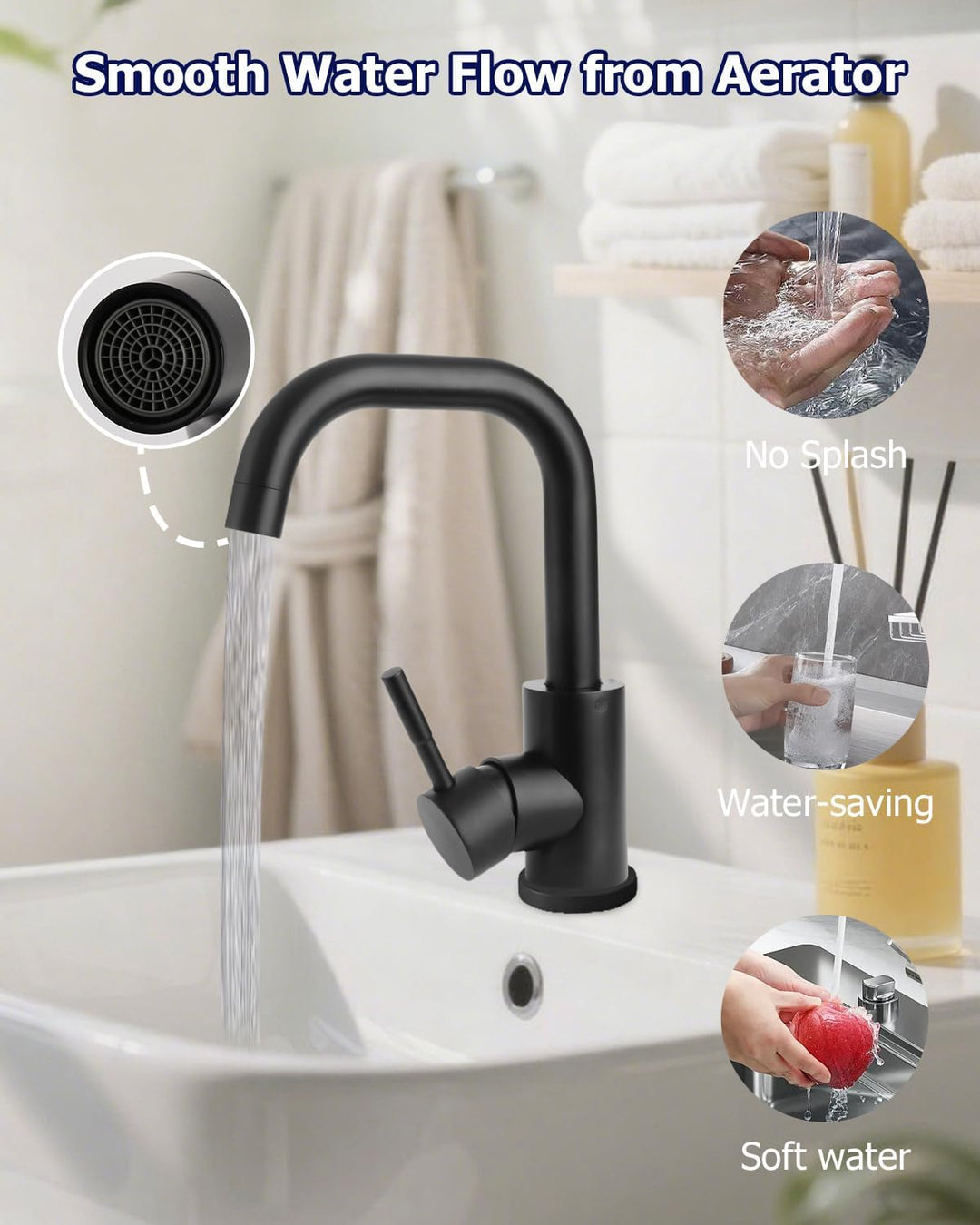 Wasserhahn Bad 360° Drehbar,Edelstahl Wasserhahn Badezimmer mit Warm/Kaltwasser Mischbatterie,Mischb