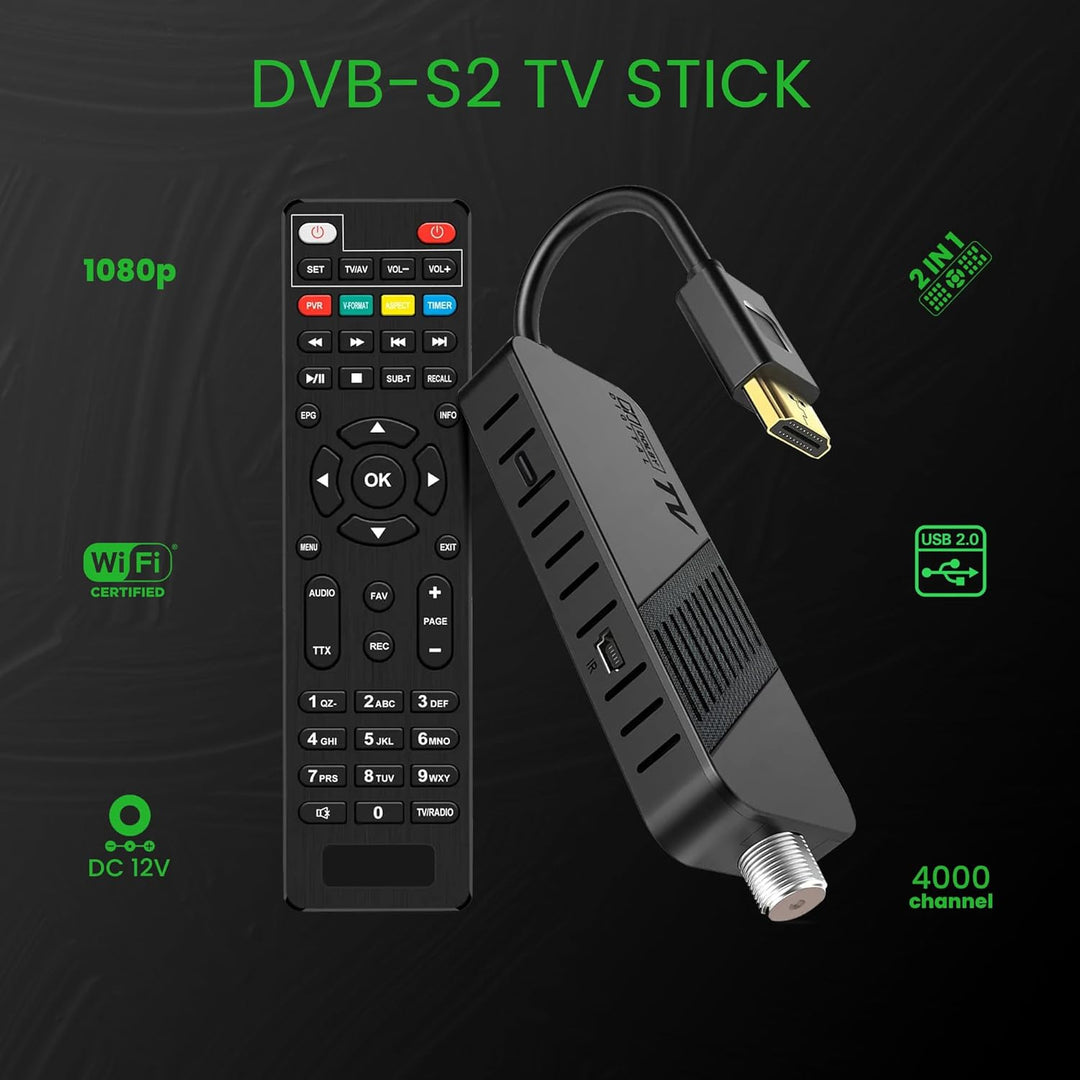 LEYF DVB-S2 Sat Receiver, Full HD 1080P HDMI TV Stick, Satelliten Receiver, Versteckt hinter TV, Dig