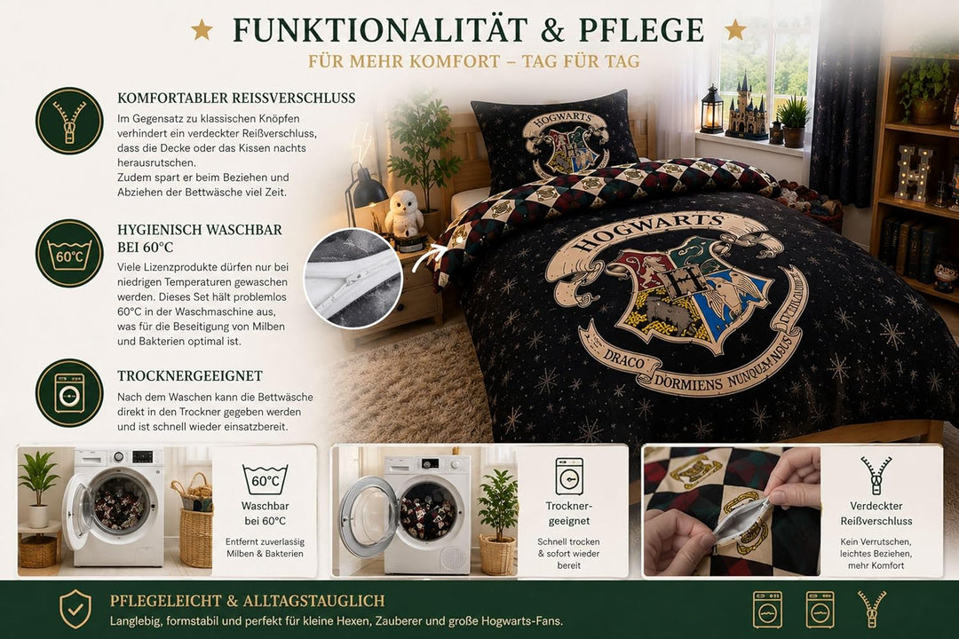SkyBrands Harry Potter Bettwäsche 135x200 80x80 Hogwarts Bettwäsche-Set 2-teilig Bettbezug Kissenbez