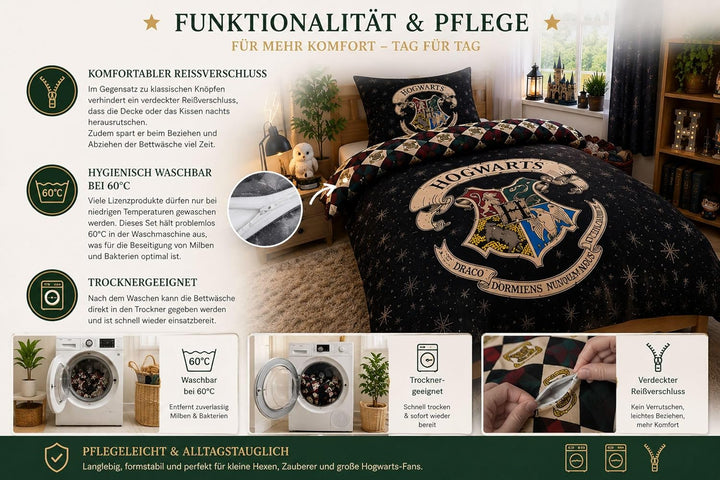 SkyBrands Harry Potter Bettwäsche 135x200 80x80 Hogwarts Bettwäsche-Set 2-teilig Bettbezug Kissenbez