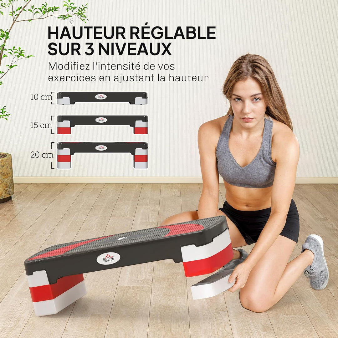 HOMCOM Aosom.fr x FFHandball Fitness Aerobic Stepper – höhenverstellbar 10/15/20 cm, rutschfeste Obe