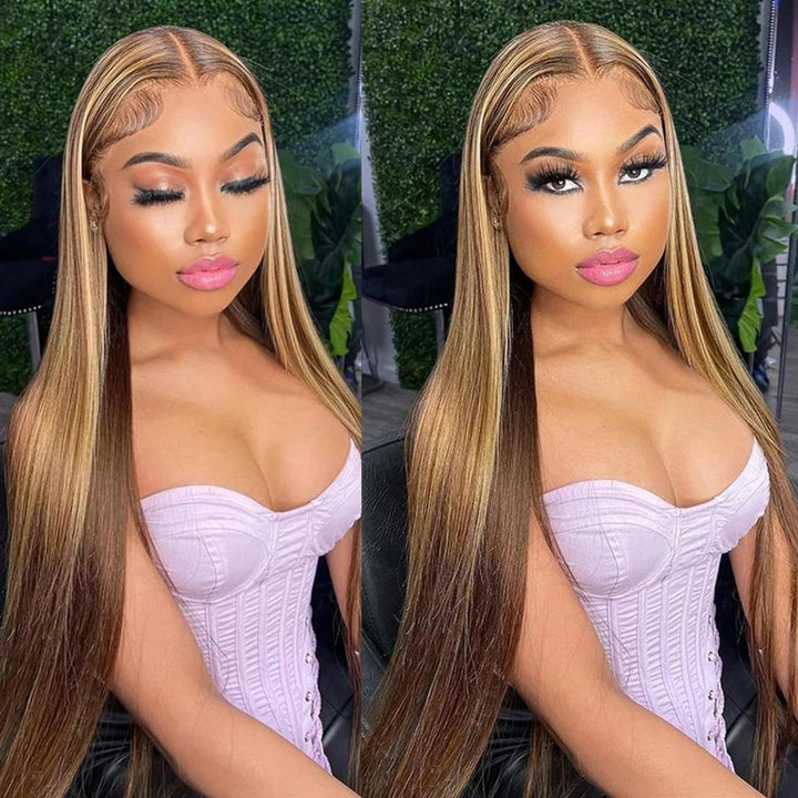 Ombre Highlight Lace Front Wigs Human Hair Wigs for Black Women Straight Echthaar Perücke Schwarz Fr