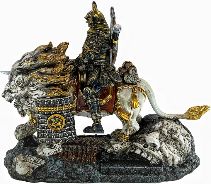 LOOYAR Mittelalterlicher antiker weisser Löwe Samurai Krieger Harz Statue Ornament Figur Basteln für