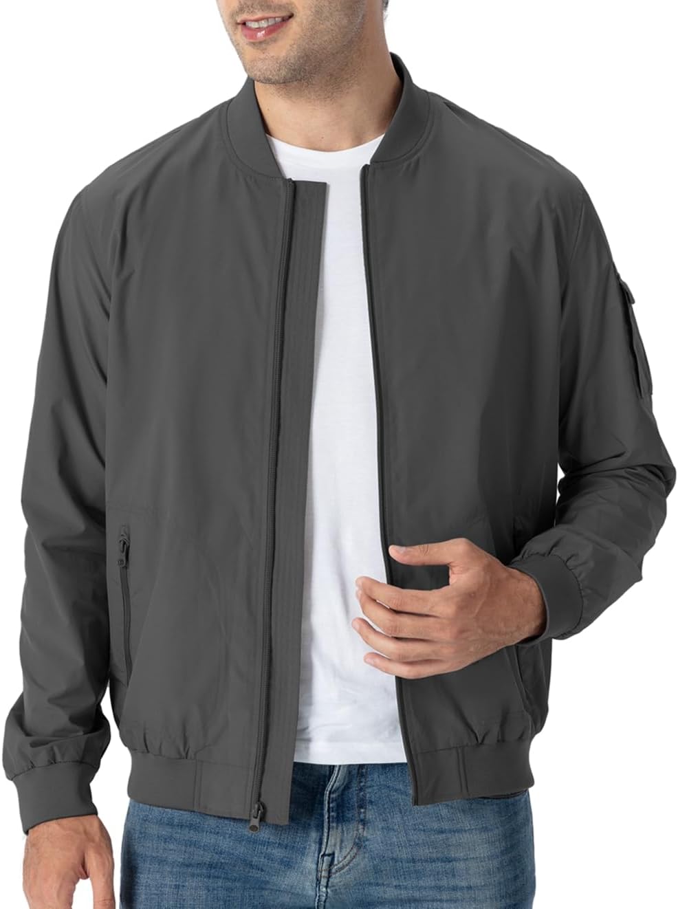 YSENTO Herren Bomberjacke Leichte Übergangsjacke Blouson Windbreaker Stehkragen Baseball Fliegerjack