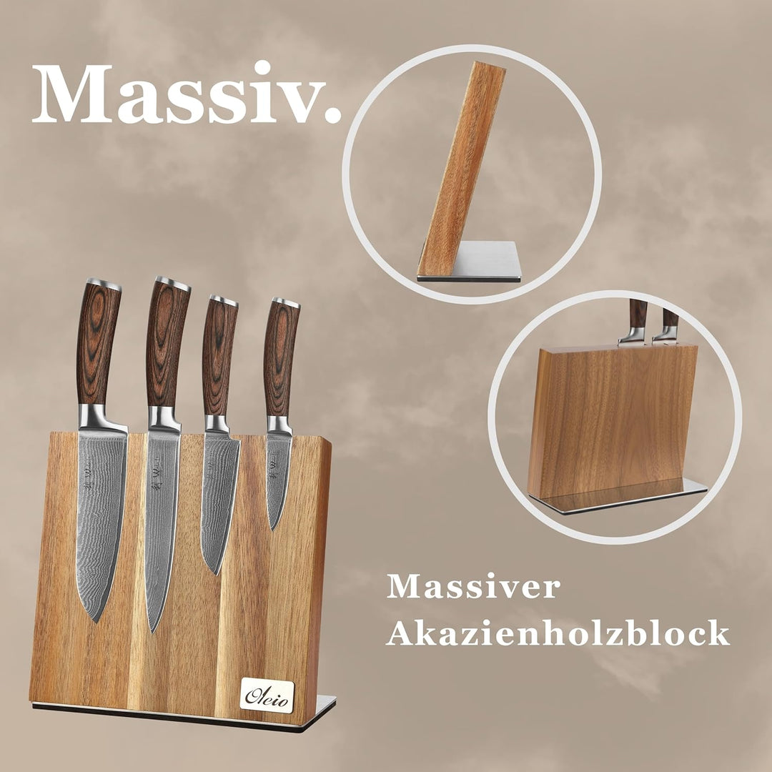 Wakoli 4er Damastmesser-Set mit Klingenlängen von 8,50cm bis 18cm extrem scharf aus 67 Lagen I Profi