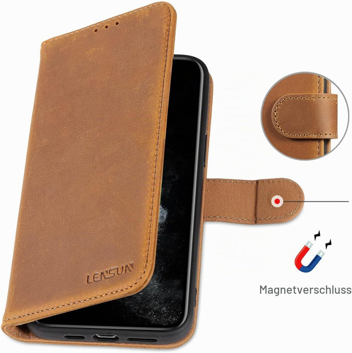 LENSUN Echtleder Hülle für iPhone 11 Pro Max, Handyhülle [Echtes Leder][Magnetverschluss][RFID Schut