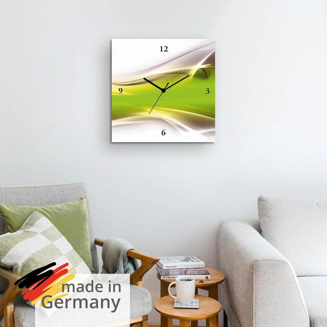 ARTLAND Wanduhr ohne Tickgeräusche Leinwand Quarzuhr 30x30 cm Quadratisch Lautlos Design Abstrakt Ku