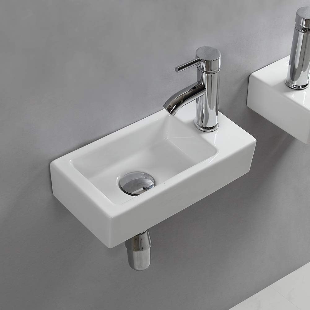 Waschbecken zur Wandmontage, klein, rechteckig, Keramik, rechts Moderne, Moderne