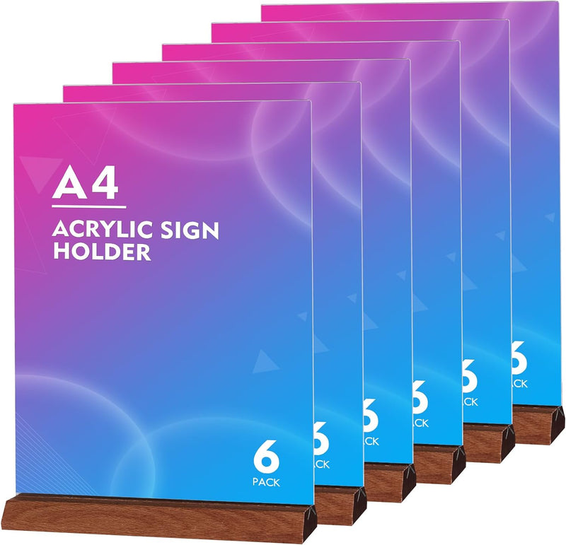 A4 Ständer Aufsteller Acryl Tischaufsteller（6 Stück） Doppelseitig Schildhalter in T-Form Menükartenh