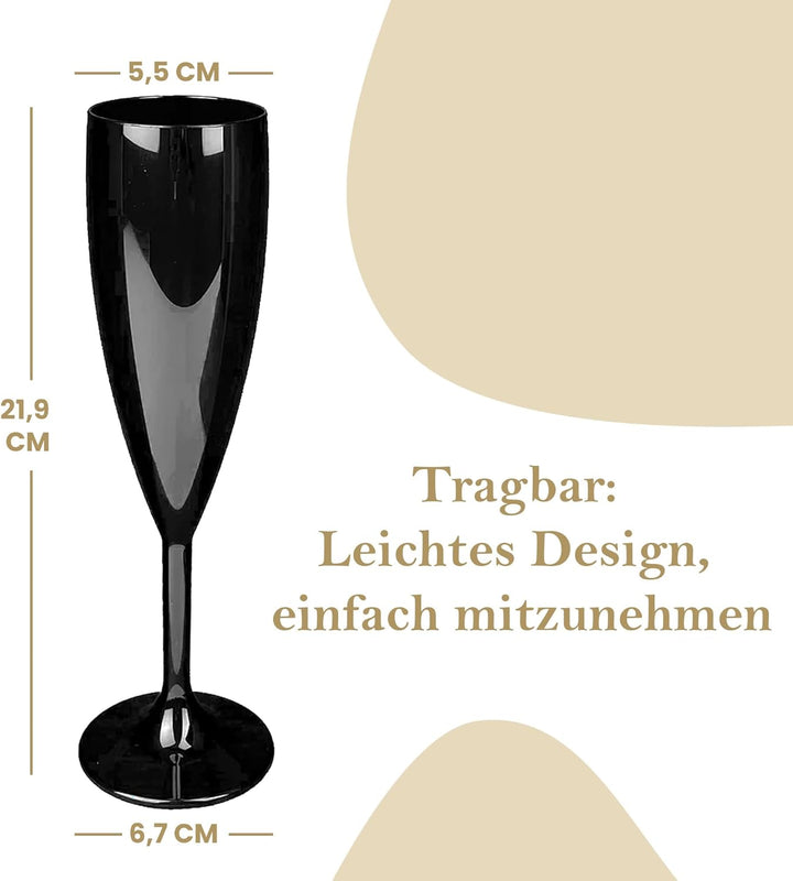 MyDrinkglass Sektgläser Plastik Givet | Schwarz Champagner Gläser | 4 Stück | Kunststoff Gläser | Ca