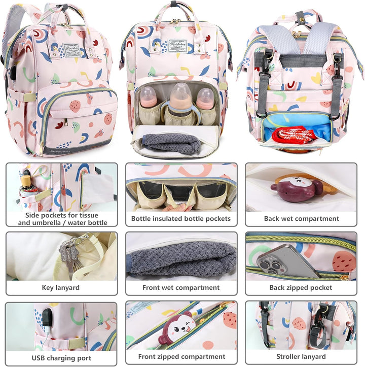 Wickeltasche Rucksack Baby Wickelrucksack Gross Windelrucksack Multifunktional Diaper Bag mit Mehrer