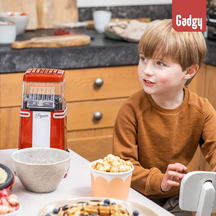 Gadgy Popcornmaschine Heissluft - Retro Popcorn Maker - Popcorn Maschine für Fettfreies Ölfreies Pop