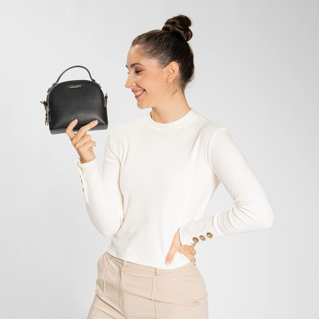 Lazarotti Bologna Leder Handtasche Damen | 2 Hauptfächer & abnehmbaren Tragegurt | mittelgrosse Henk