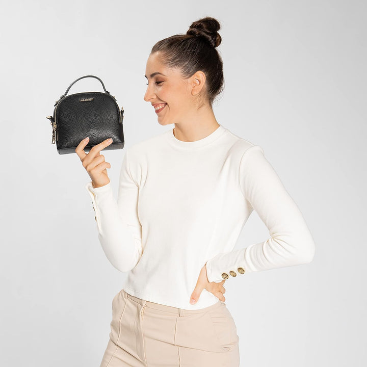 Lazarotti Bologna Leder Handtasche Damen | 2 Hauptfächer & abnehmbaren Tragegurt | mittelgrosse Henk
