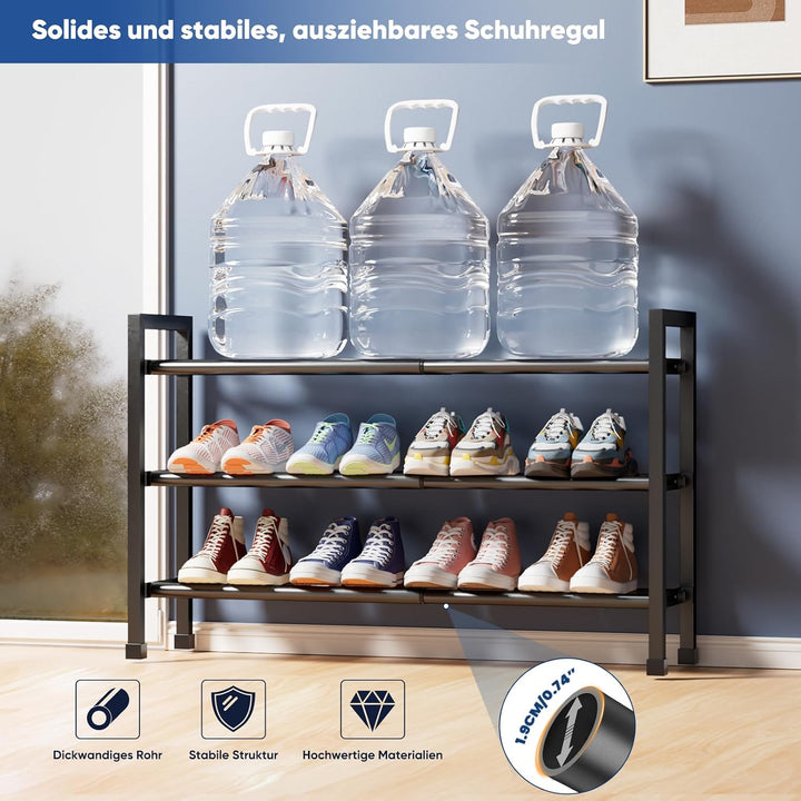 Schuhregal Platzsparend, 3 Etagen Schuhablage Ausziehbar 46.7-83.8cm | Schuhaufbewahrung Metall für
