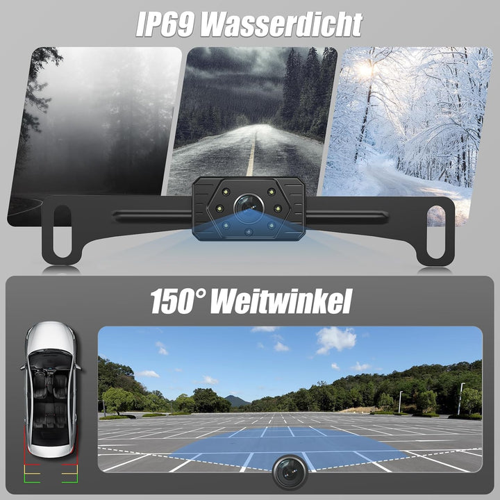 Rückfahrkamera Kabellos 5“, 1080P Nachtsicht Monitor Auto Rückfahrkamera Funk, 150° Weitwinkel IP69