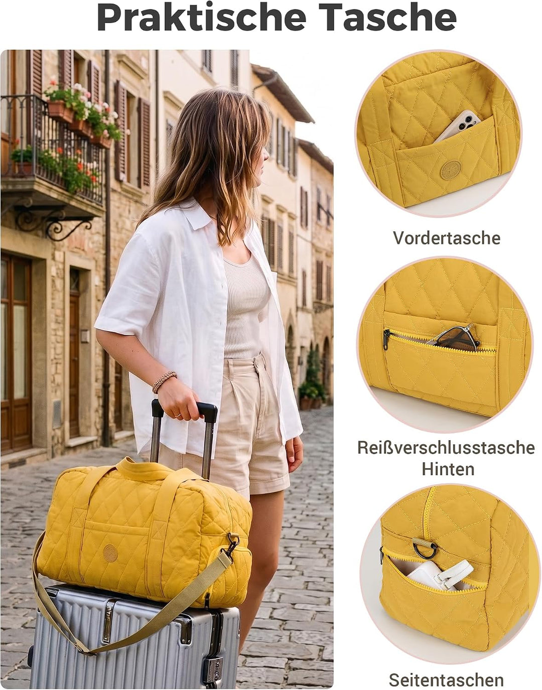 Micmores Sporttasche Damen Leicht, 23L Gesteppte Gym Bag mit Schuhfach &amp; Nassfach, Travel Weekender