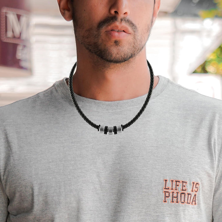 SHIEAGLELD Halskette Herren Leder, Herren Kette mit Edelstahl Halsband Anhänger, Geflochten Lederket