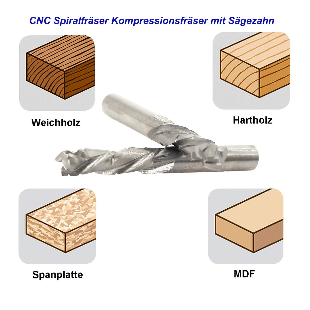 Sinoprotools CNC Spiralnutfräser mit Sägezahn, 8mm Schaft 27mm Schnittlänge Up-Downcut-Schneide, VHM