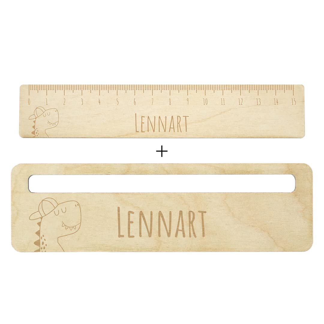 Dein Lieblingsteil Lineal Jungs Lesehilfe Kinder personalisiert (Set Lineal + Lesehilfe Dino), Set L