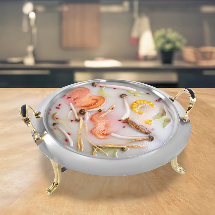 3L Rund Chafing Dish Set, Warmhaltebehälter Edelstahl Speisenwärmer mit Deckel und Tragegriffe, Vers